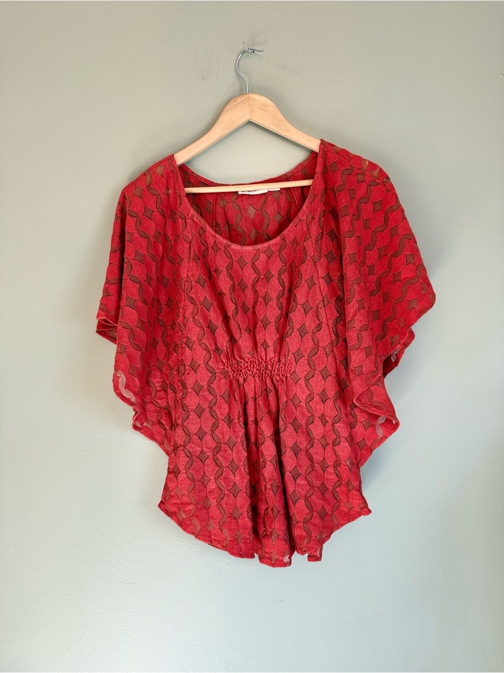 The Addison Story Red Lace Butterfly Sleeve Cinch-Waist Top - Size S